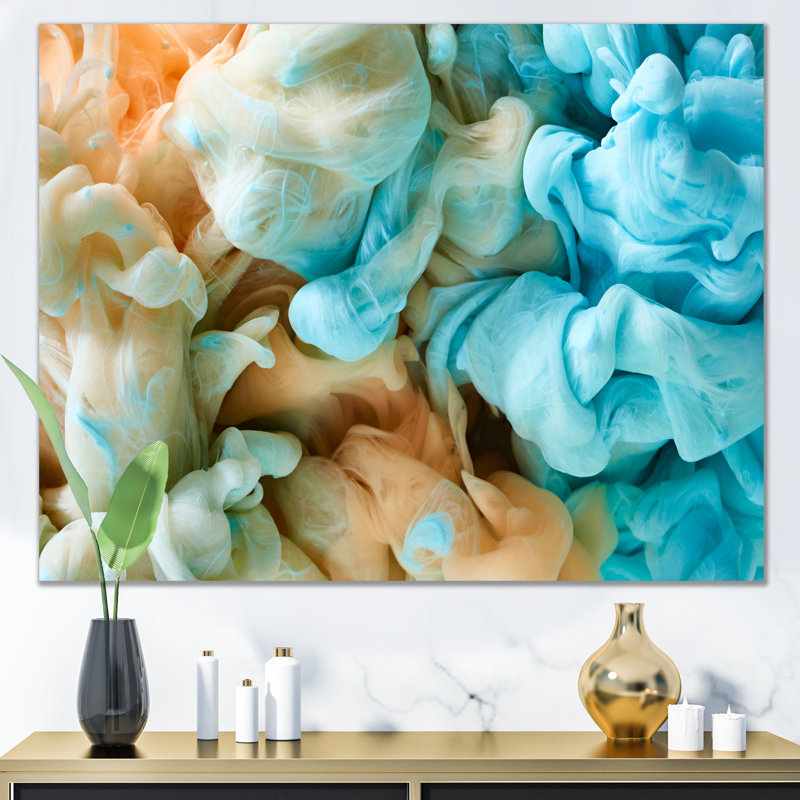 Encre bleue et verte, art mural moderne, H 16 po x l 32 po x P 1,5 po, Toile tendue