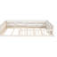 Lit double tapissier pleine grandeur avec garde-corps et coussin moelleux en bois massif beige