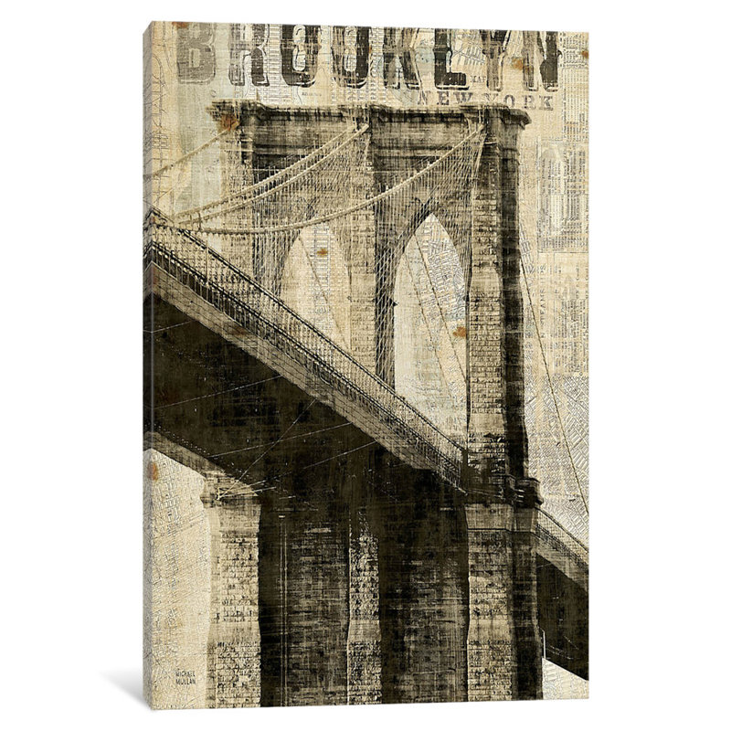 « rétro ny brooklyn bridge », impression sur toile tendue, H 18 po x l 12 po x P 1,5 po