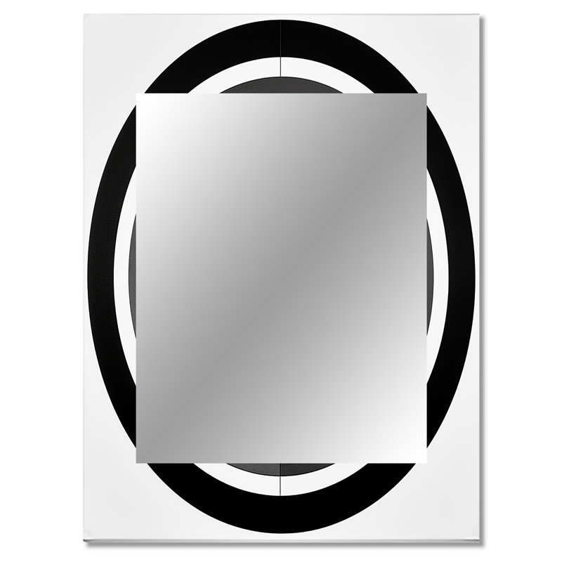 Bauhaus noir et blanc circulaire minimaliste II - miroir géométrique, miroir mural noir unique, impression d'art en métal
