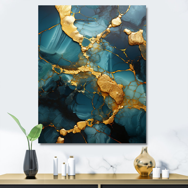 Agate topaze dorée et verte granite IV, Toile tendue, H 20 po x l 12 po x P 1 po
