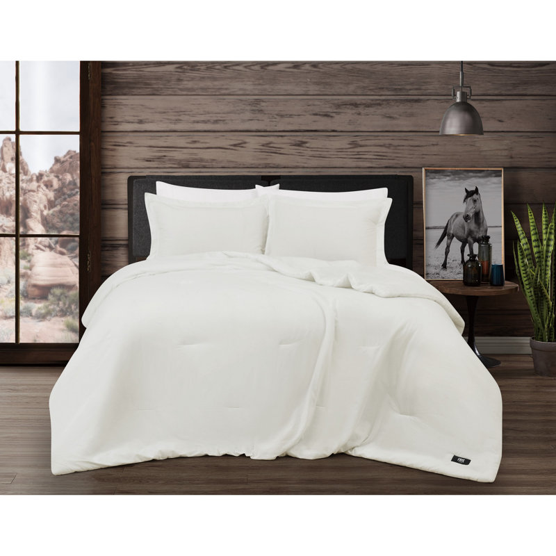 Ensemble d'édredon en coton délavé 3 pièces Frye Vintage, Édredon très grand + 2 taies décoratives, Blanc