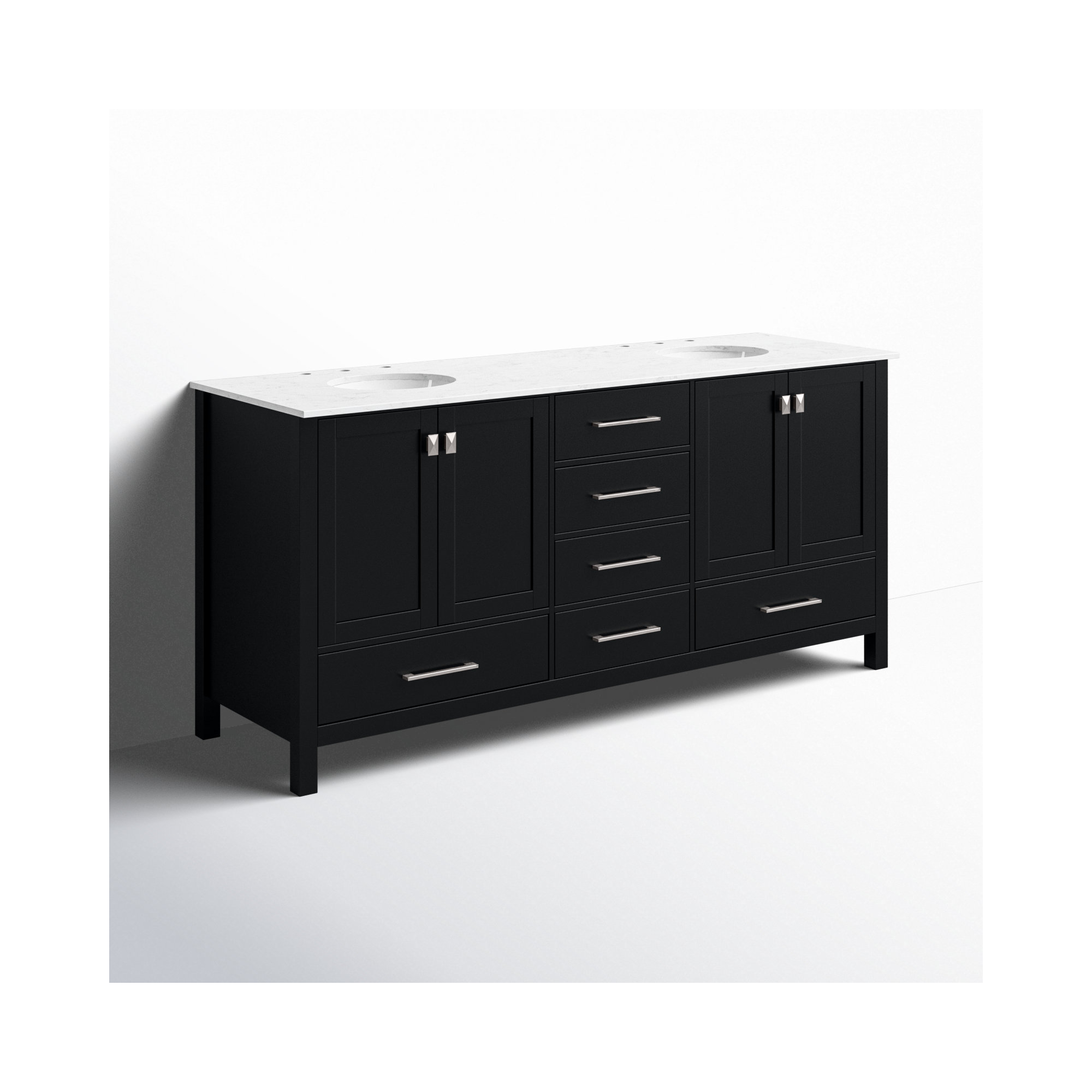 Irene 72'' Double Bathroom Vanity, Calacatta Quartz, Black