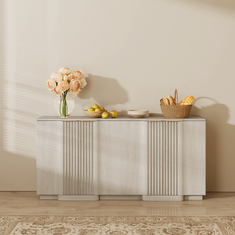 Buffet à panneau cannelé Designer Modern, Blanc-gris
