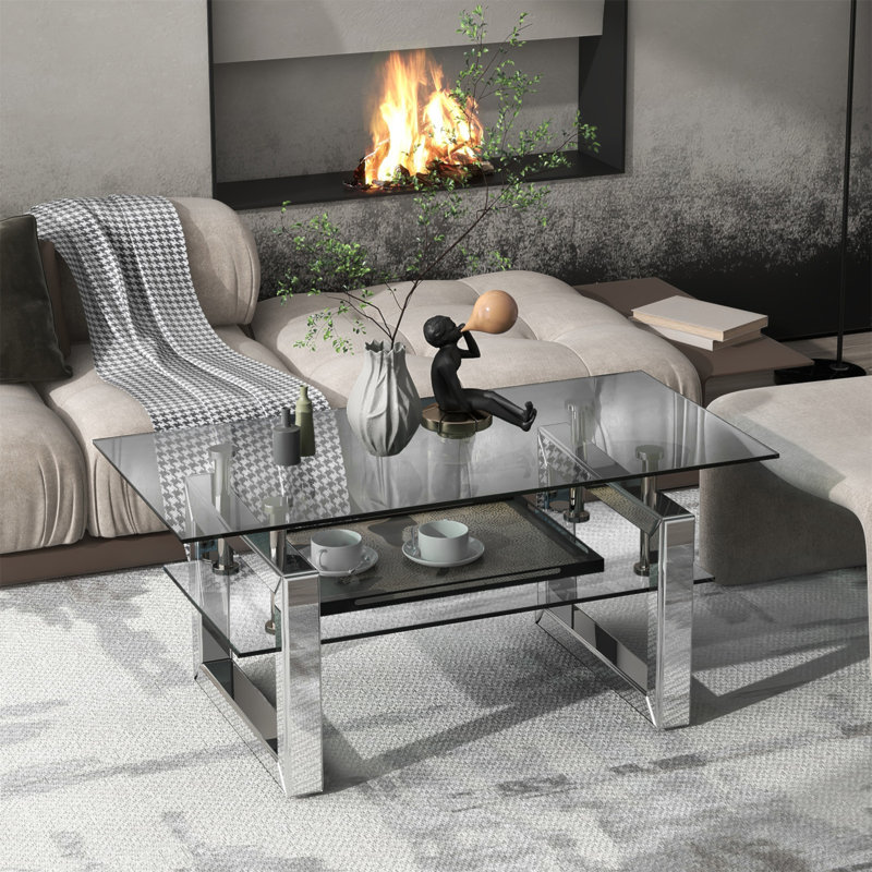 L 39,4 po x P 19,7 po x H 17,7 po, table basse en verre trempé transparent