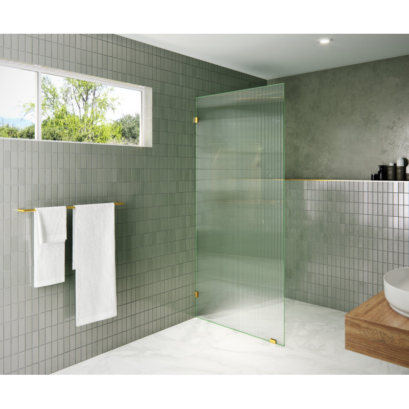 Gaia 34 in. x 78 in. Frameless Fluted Single Fixed Shower Panel, Satin Brass