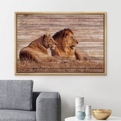 " Wood Panel Wilf African Safari Lion Lioness "