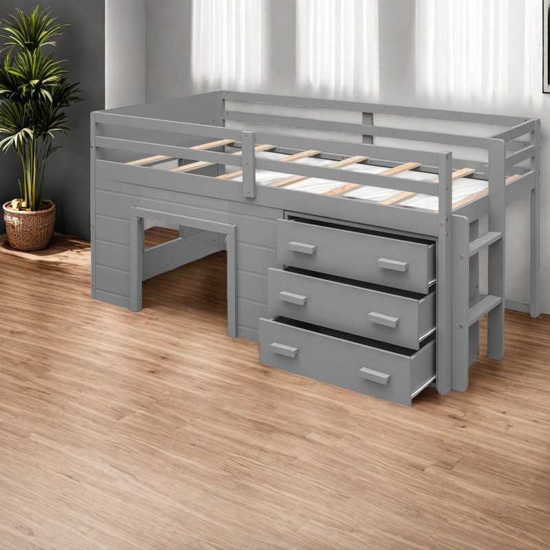 Lit mezzanine moderne en bois massif compact avec rangement