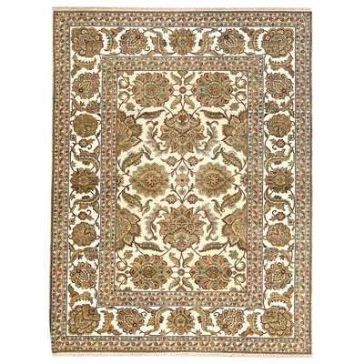 Hand Knotted Wool Area Rug in Gold And Cream