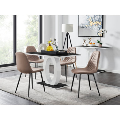 Scottsmoor Modern High Gloss & Glass Dining Table Set - 4 Scandi-Style Faux Leather Dining Chairs