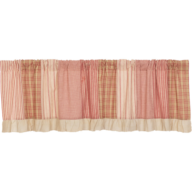 Sawyer Mill Cotton Patchwork Tailored Window Valance, 72" W x 19" L, Country Red/Dark Tan/Dark Crème