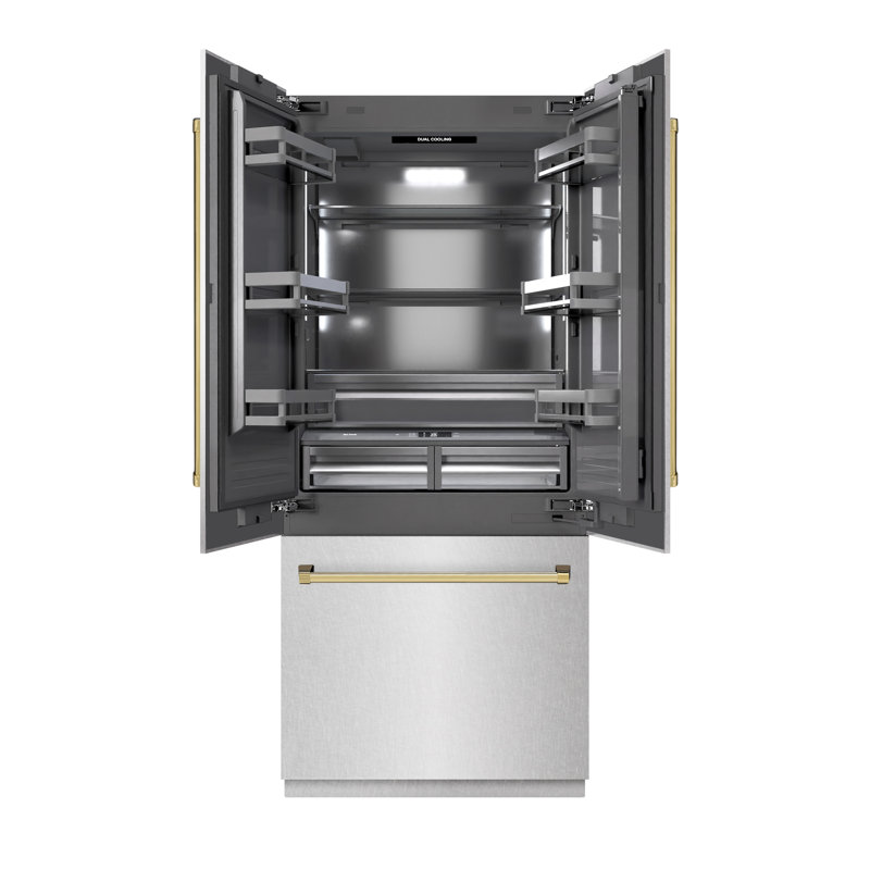 ZLINE Autograph 36 in. Black Stainless Refrigerator w/ Gray & Bronze Accents, Satin Stainless Steel/Gold