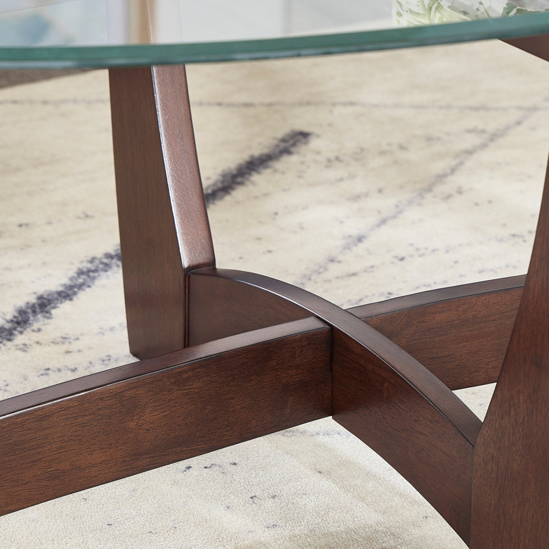 Elegant Oval Glass Coffee Table With Tempered Glass Top,, Cherry, 18" H x 48" L x 30" W