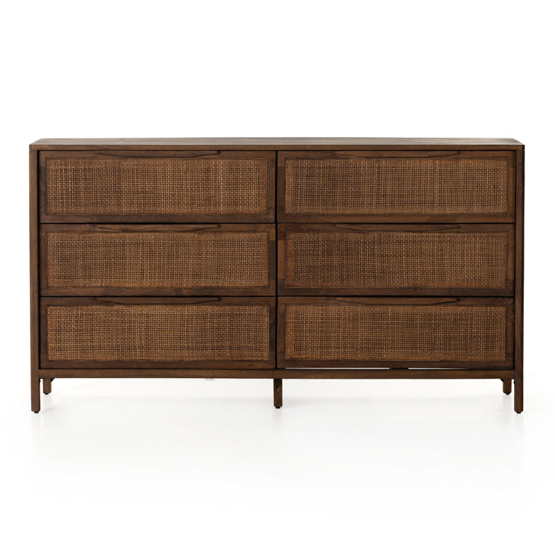 Commode 6 tiroirs Nellie, Brun délavé / canne brune