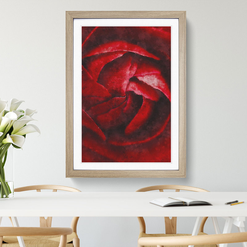 Petals of Red Flower - Picture Frame Graphic Art Print, 33cm H x 24cm W x 2cm D, Oak Framed