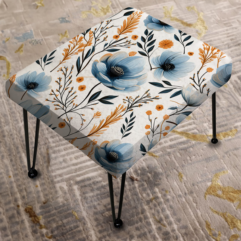 Motif floral aquarelle fantaisie bleue - Repose-pieds rectangulaire floral