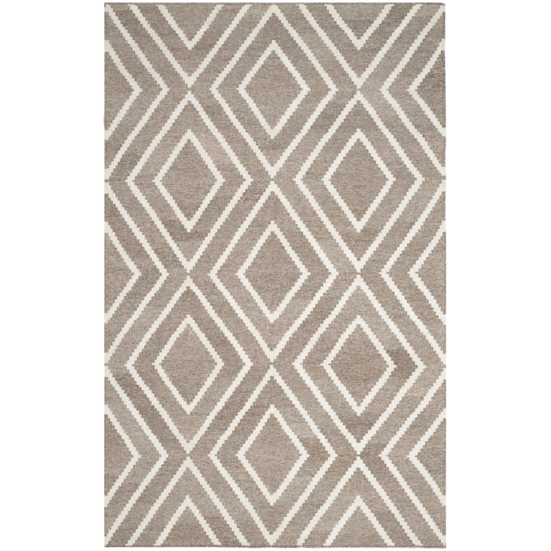 Whittlesey Hand Woven Viscose/Wool Geometric Rug in Ivory/Gray, Rectangle 5' x 8'