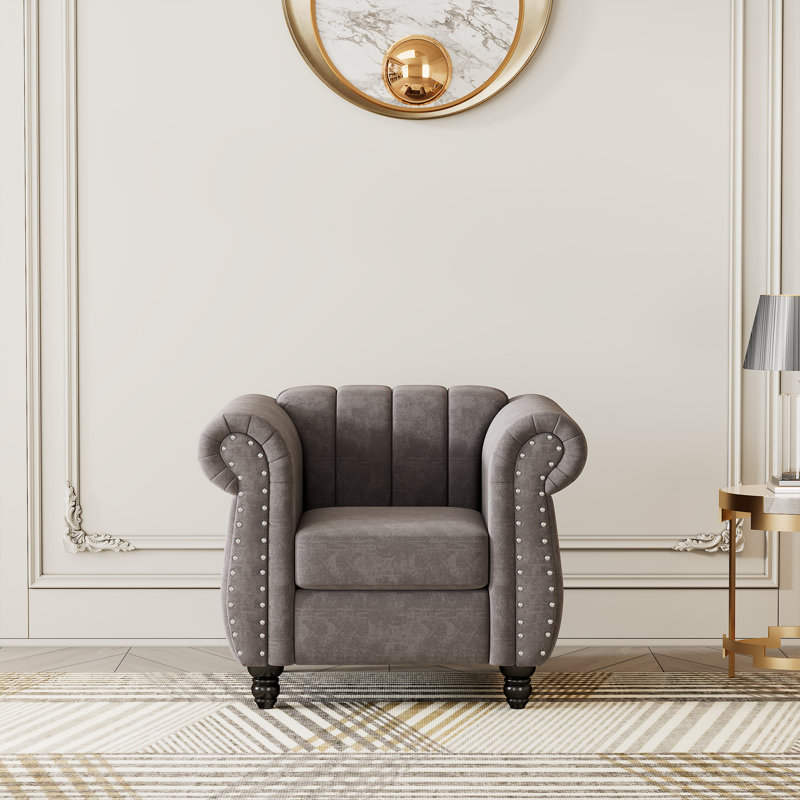 Canapé moderne de 39 po avec coussin capitonné et pieds capitonnés, Gris