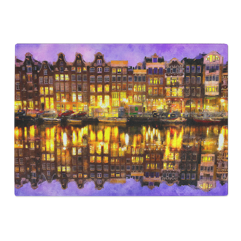 Tempered Glass Amsterdam at Night Painting Chopping Board, 28.5 cm x 39 cm