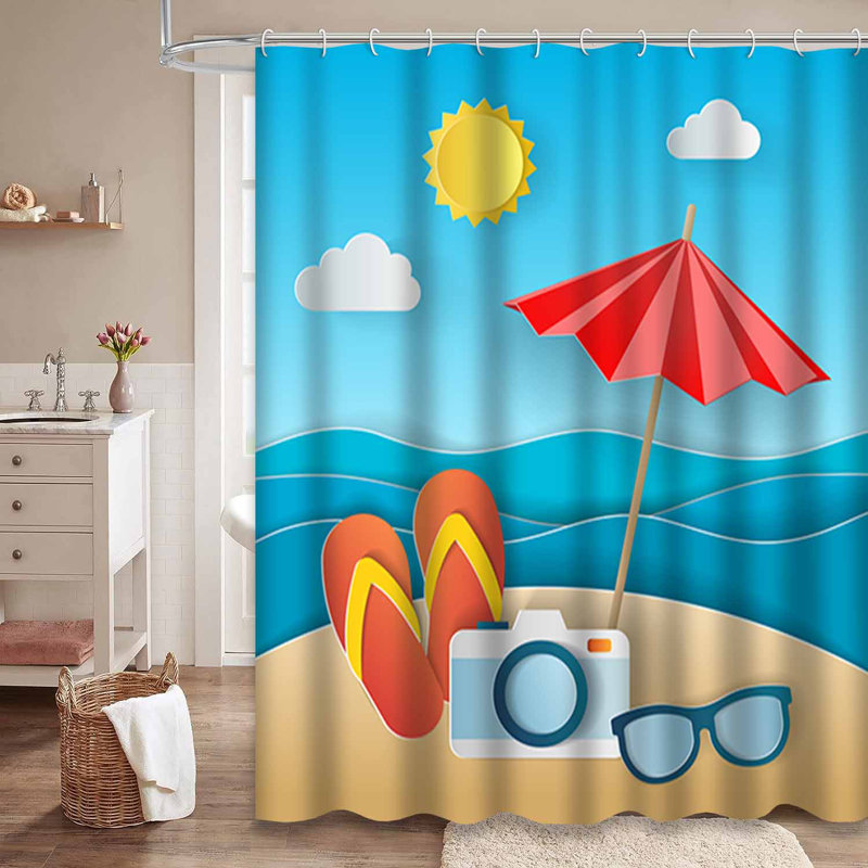 Rideau de douche imperméable solaire avec 12 crochets Ocean Beach Holiday, L 72 po x l 84 po