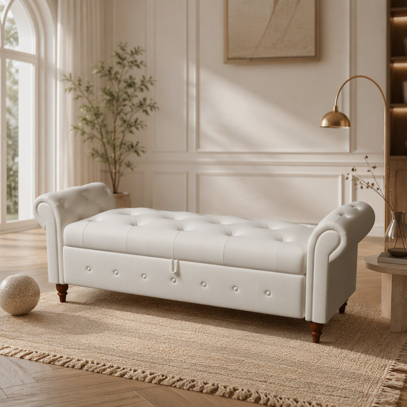 63" Bed Bench Beige Fabric