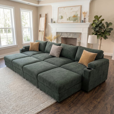 Canapé d'angle modulaire de 295 cm avec 4 poufs amovibles, canapé-lit réversible, assise profonde, revêtement en chenille