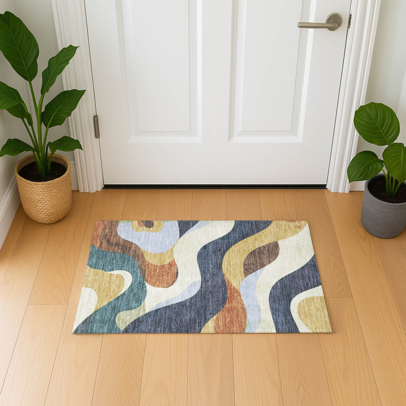 Premium Machine Washable Mayfield AMF2186 swirls Rug, 1'8" x 2'6", Gold