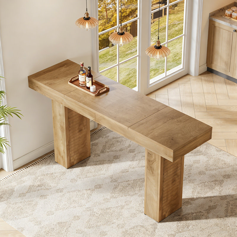 Table de bar moderne 70,9 po - hauteur comptoir, sièges 4-6, Marron clair