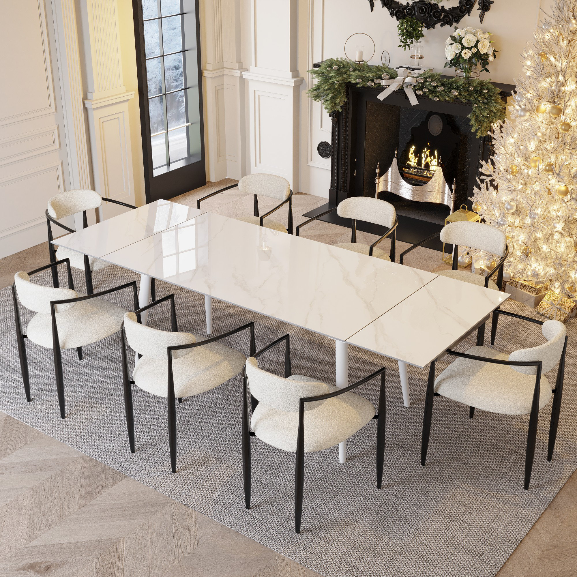 Extendable marble dining online table set