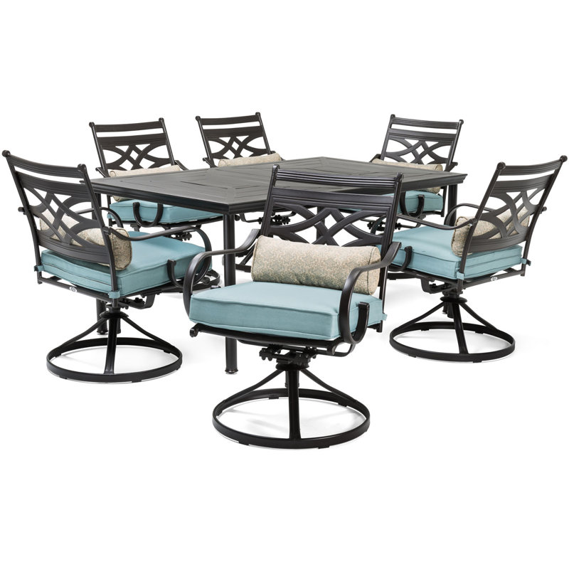 Keeble 6 - Person Patio Dining Set with Rectangular Table , Cushions Included, Ocean Blue, No