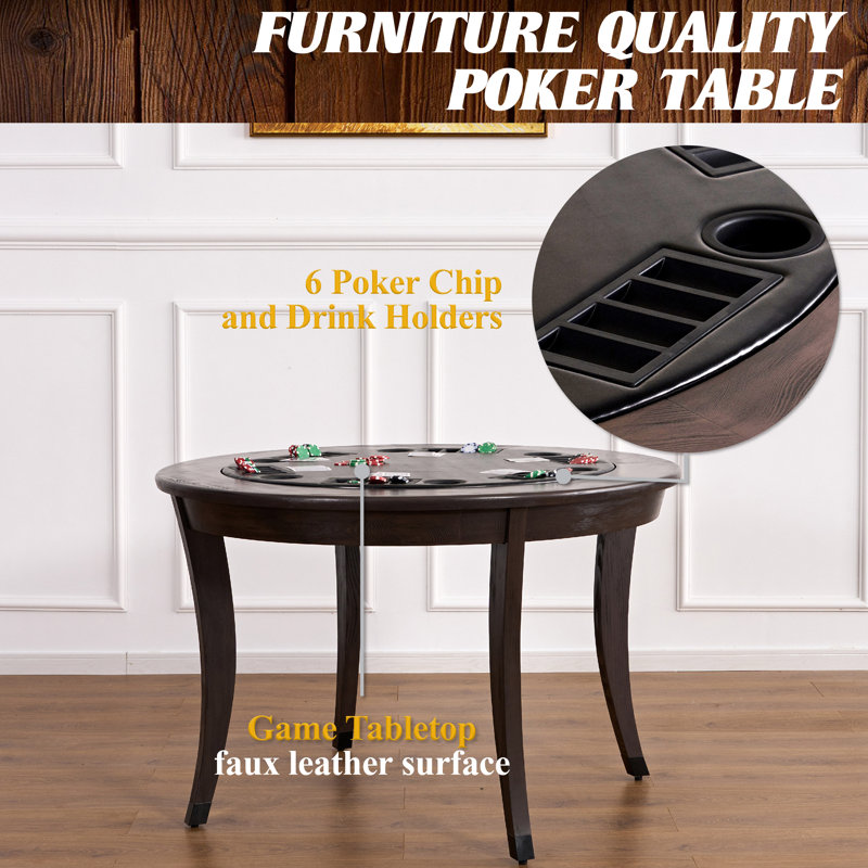 48-Inch Onyx Round Wood and Felt Poker Table