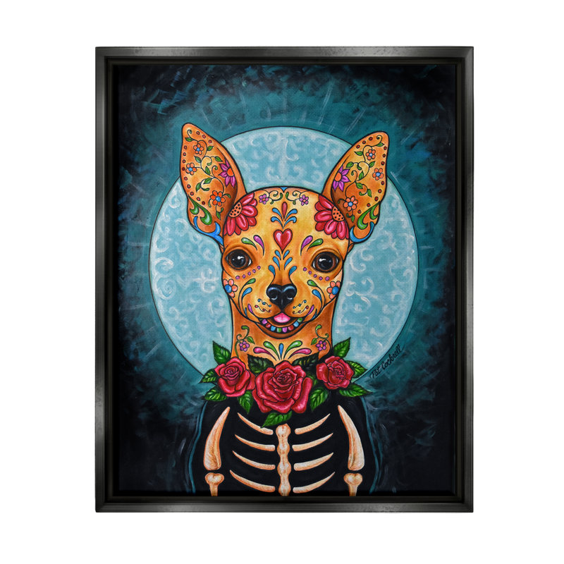 Jour des morts Chihuahua par Pat Cockrell, Cadre flottant noir de jais, H 21 po x l 17 po x P 1,7 po