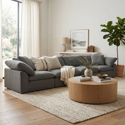 Canapé modulaire surdimensionné et profond de 4 po Mielke inspiré des nuages de 176 po | Tissu performant résistant à l'eau et lavable | Résistant aux taches | Canapé à bourre profonde | Coussins moelleux, design moderne 