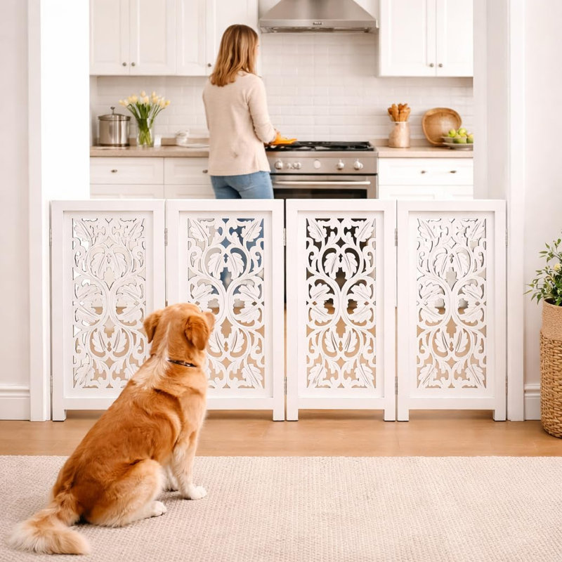 Barrière pliante pour chien en bois à 4 panneaux