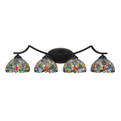 Zilo 4 Light Bath Bar Shown 7" Kaleidoscope Art Glass