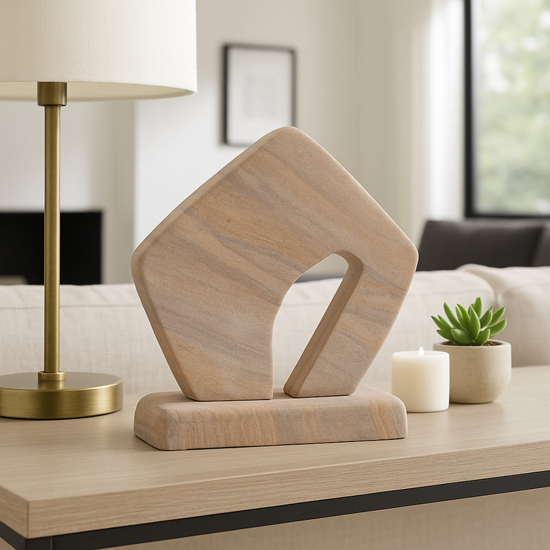 Minimalist Statuary Sculpture With Sandstone Finish - Decorative Objects For Table Styling - Home Decor And Decorations For Living Room - 8", Tan