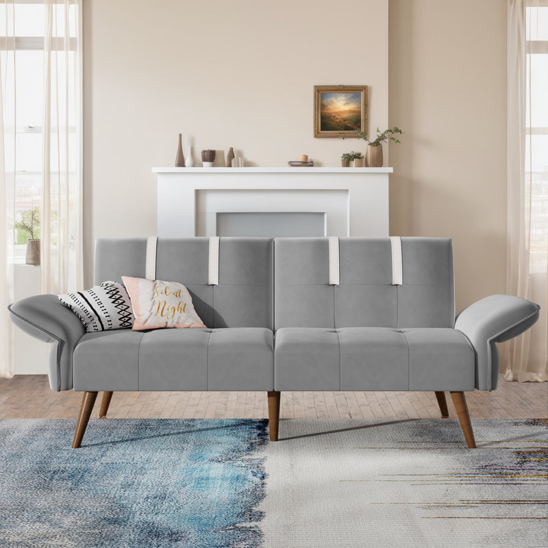 Canapé convertible en futon 69,69 po Brooksley, Velours gris clair