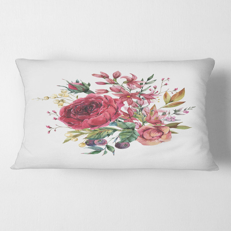 Coussin Rectangle, rétro bourgogne et fleurs sauvages