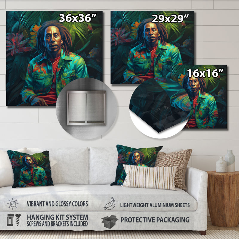 Cris Bob Marley Miami Vibes - impression sans cadre sur métal, H 16 po x l 16 po x P 1 po