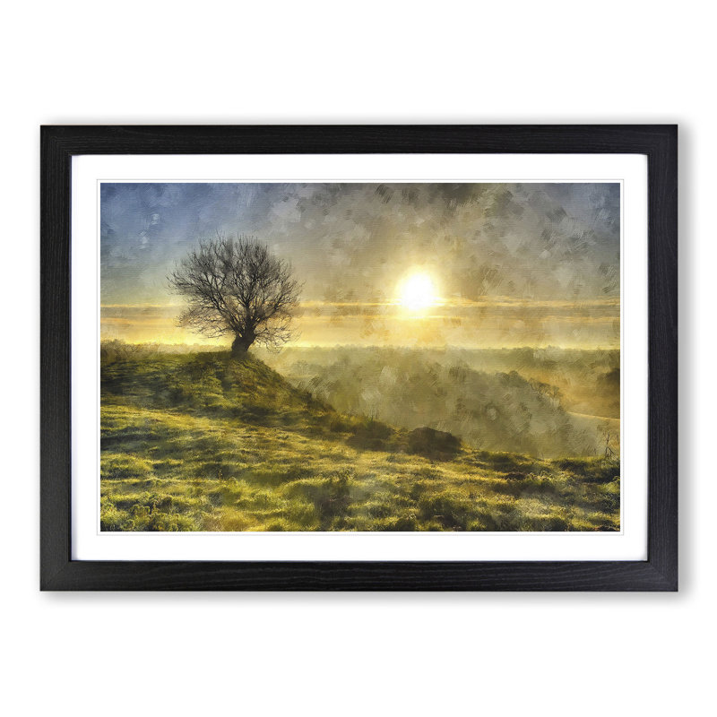 Tree at Sunrise Vol.1 - Picture Frame Graphic Art, 48cm H x 65cm W x 2cm D, Black