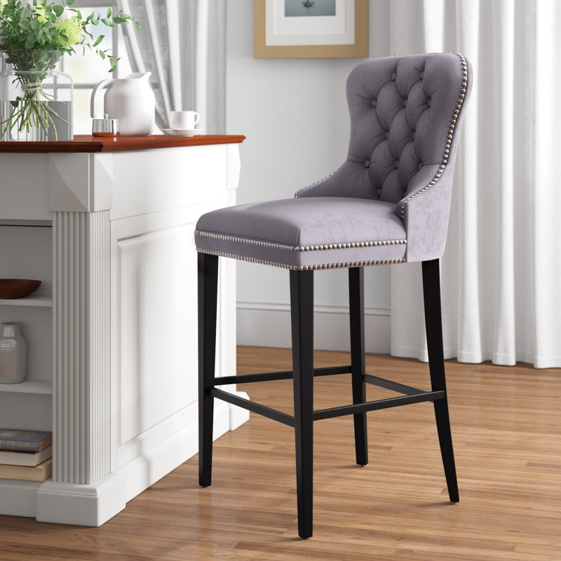 Tabouret de bar 30 po Mejia, Velours gris orageux