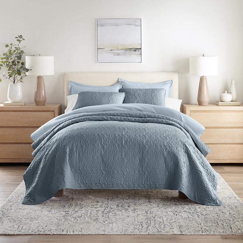 Ensemble de courtepointe Becky Cameron, Bleu crépuscule, Courtepointe simple + 1 taie décorative standard