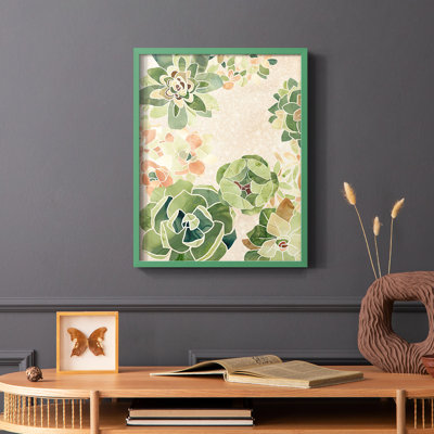 Stained Glass Succulents I Framed Print - Solid Wood