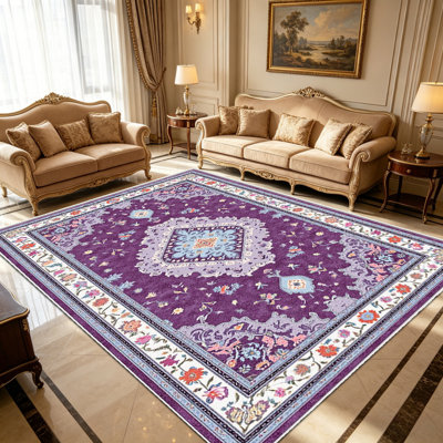 Tapis oriental mauve 1pc, élégant tapis décoratif polyvalent, facile à nettoyer et à entretenir, meuble idéal pour la chambre à coucher, le salon, le couloir, le vestibule, le dortoir et le bureau afin de rafraîchir l'ambiance intérieure de votre maison