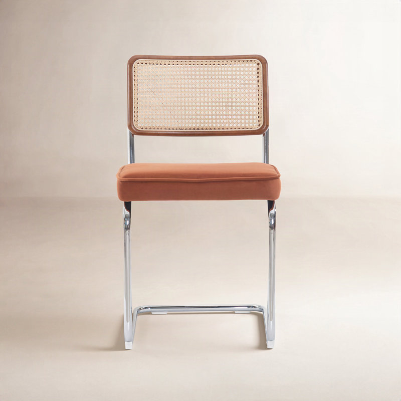 Chaises de salle à manger en porte-à-faux en métal avec dossier en rotin, Caramel clair