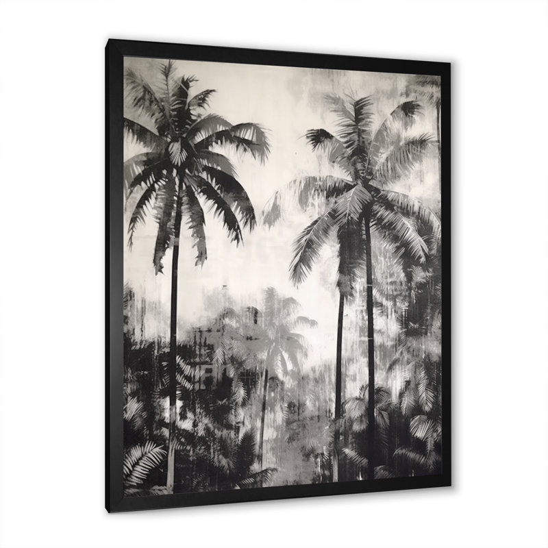 Palmier noir et blanc II sur toile, H 32 po x l 16 po x P 1 po, Cadre photo noir simple