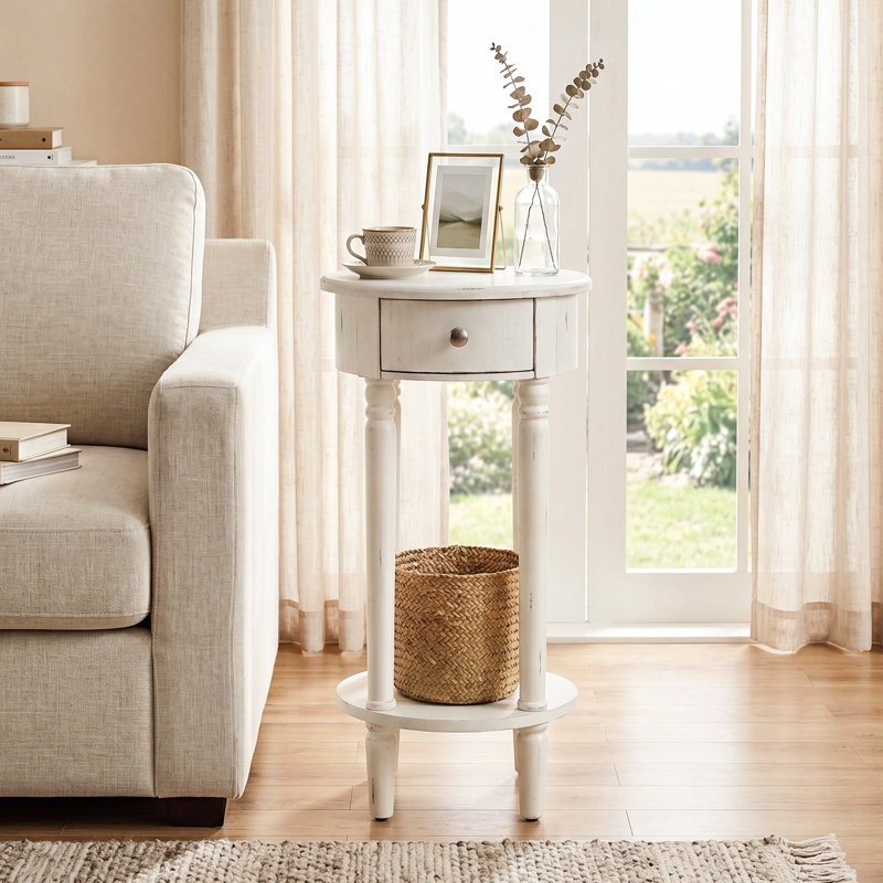 Table de chevet blanche 14 po avec tiroir simple et tablette ouverte l 14 po