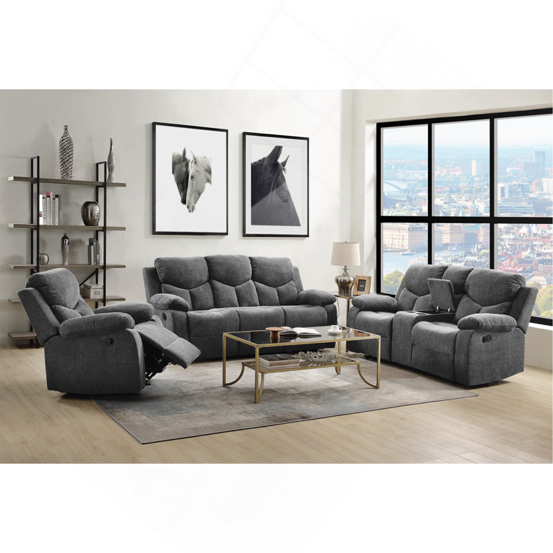 Kalen Gray Chenille Sofa W/ Drop Down Table