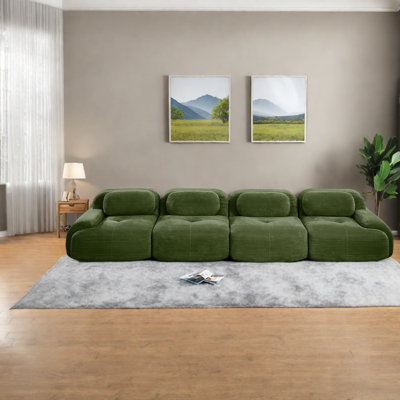 Canapé ergonomique vert olive, tissu en velours côtelé, design polyvalent pour la maison