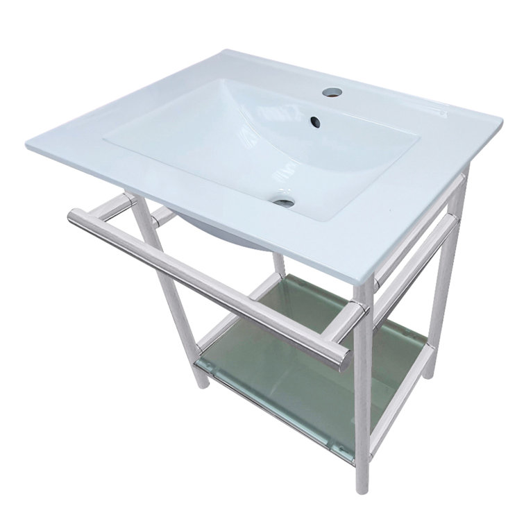 Ceramic Rectangular Console Bathroom Sink with Overflow